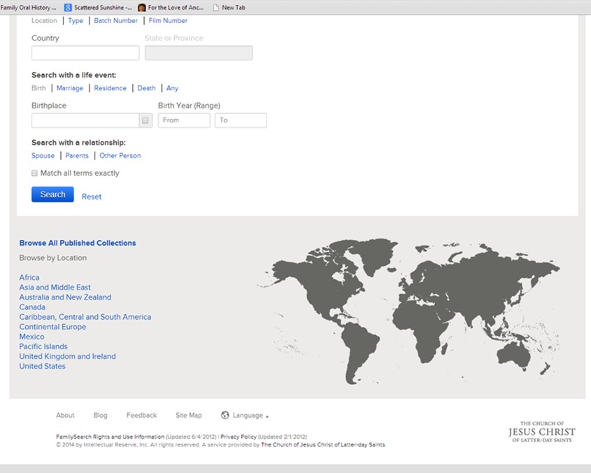 FamilySearch.org screenshot: where to find FHC