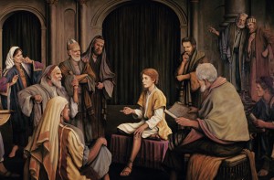 The boy Jesus teaching in the temple