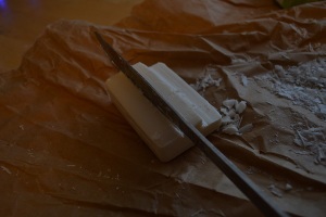 cutting soap to carve