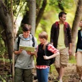 Young single adults hiking