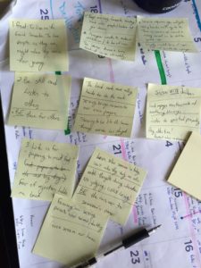 My post it note pile of lessons learned this year as I followed the example of the Good Samaritan.