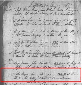 Rose O'Neill Baptism in 1877 highlighted.