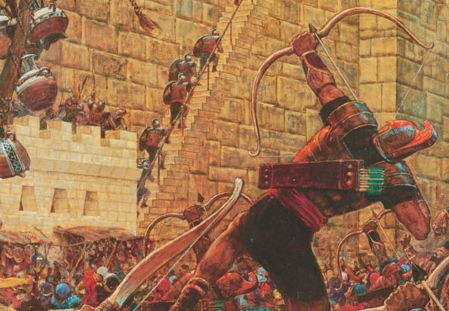 Nephite shooting arrow at Samuel the Lamanite