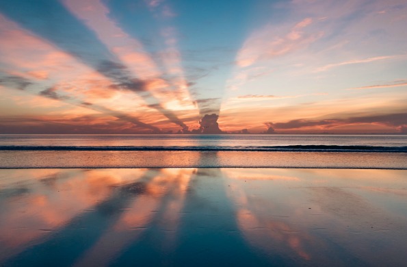 sunrise sunset ocean sky clouds