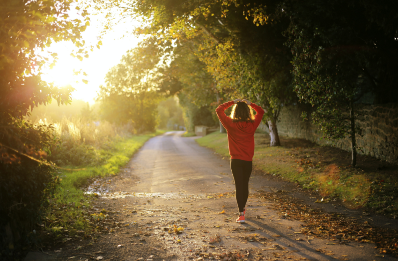 Woman walking, peaceful, quiet